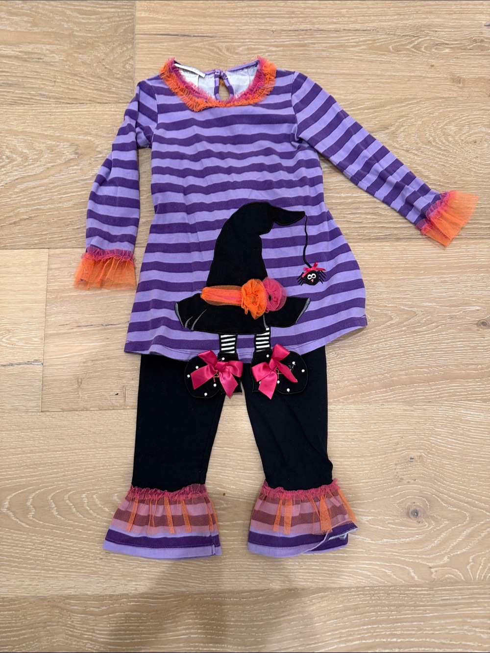 Bonnie Jean Purple & Black Striped Witch Costume with Orange Accents